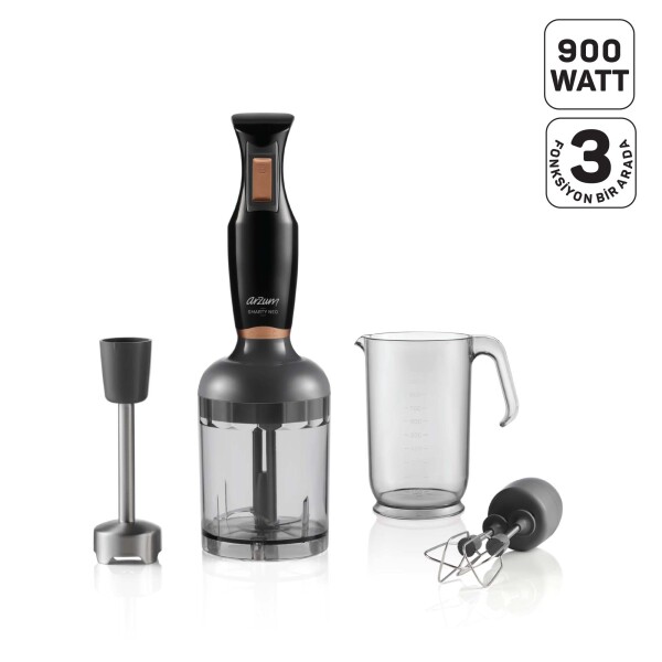 AR1108 Smarty Neo 900W El Blender Seti, Çırpıcı,Doğrayıcı Aparatlı, Paslanmaz Çelik Bıçaklı, Siyah - 1