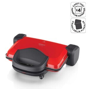 AR2007 Sultane 1800W 4 Dilim Kapasiteli Izgara ve Tost Makinesi, 180° Açılır Gövde, Kırmızı