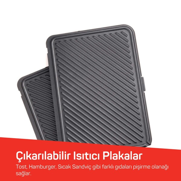 AR2007 Sultane 1800W 4 Dilim Kapasiteli Izgara ve Tost Makinesi, 180° Açılır Gövde, Kırmızı - 3
