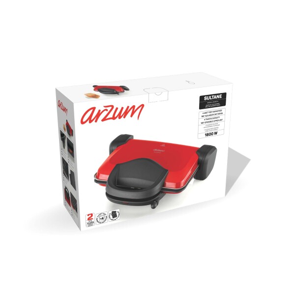AR2007 Sultane 1800W 4 Dilim Kapasiteli Izgara ve Tost Makinesi, 180° Açılır Gövde, Kırmızı - 7