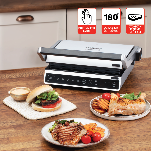AR2059 Arzum Techno Grill Digital Grill and Sandwich Maker - Stainless Steel - 6