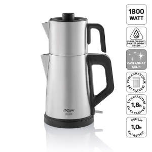 Arzum AR3129 Deminde Çay Makinesi 1800W, 1 L Demlik Kapasitesi, Inox