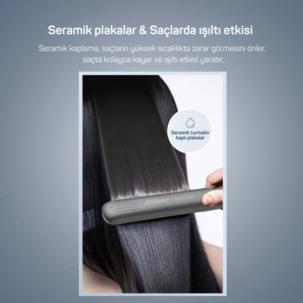 AR5077 Trendcare İnce Turmalin Seramik Plakalı Anti Statik İyonik Saç Düzleştirici, Antrasit - 3