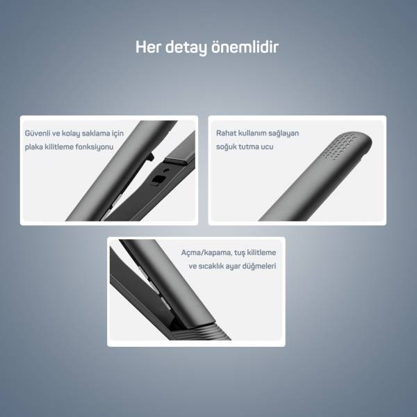AR5077 Trendcare İnce Turmalin Seramik Plakalı Anti Statik İyonik Saç Düzleştirici, Antrasit - 6