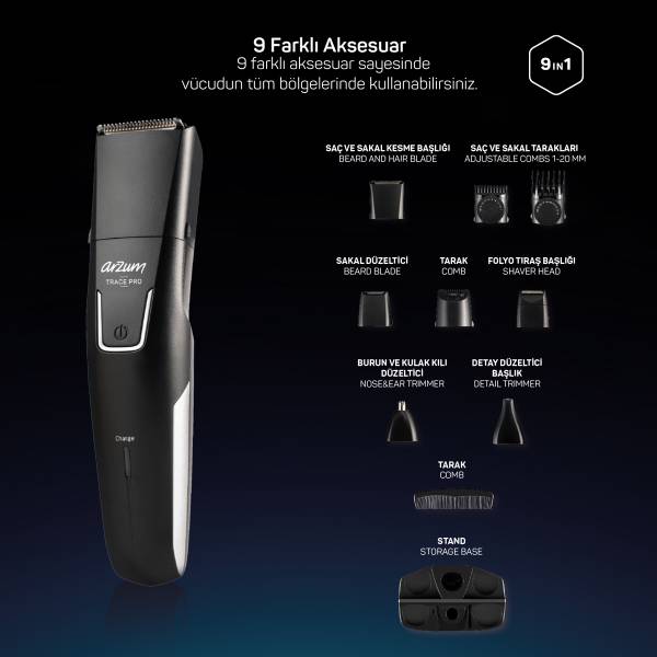 AR5201 Trace Pro 9 in 1 Erkek Bakım Seti - Siyah