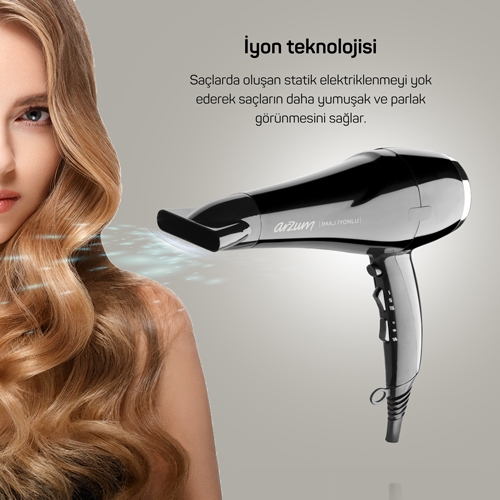 İmaj İyonlu Saç Kurutma Makinesi - Siyah - AR596 - 3