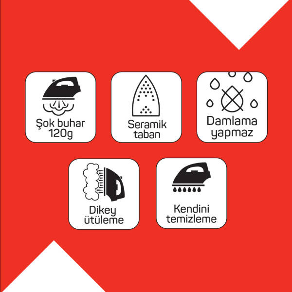 AR684 Olivya Buharlı Ütü 2400W, Seramik Taban, Dikey Buhar, Şok Buhar, Damlama Önleme, Siyah - 6