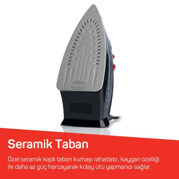 AR684 Olivya Buharlı Ütü 2400W, Seramik Taban, Dikey Buhar, Şok Buhar, Damlama Önleme, Siyah - 2