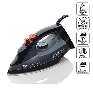 AR684 Olivya Buharlı Ütü 2400W, Seramik Taban, Dikey Buhar, Şok Buhar, Damlama Önleme, Siyah
