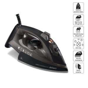 AR6030 SteamPro Plus Buharlı Ütü 2400W, Seramik Taban, 175 gr/min Şok Buhar, Kahverengi