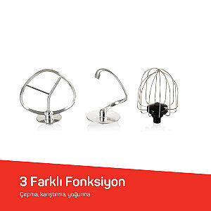 AR1186 Crust Mix Pro Stand Mikser 5L Kapasiteli 3 Farklı Aparat 1500W, Beyaz - 7