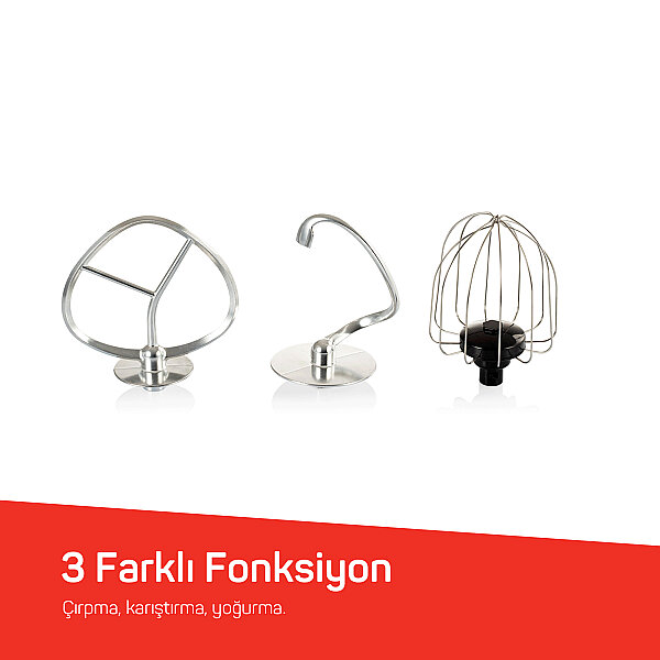 AR1186 Crust Mix Pro Stand Mikser 5L Kapasiteli 3 Farklı Aparat 1500W, Beyaz - 7