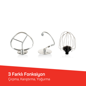 AR1186 Crust Mix Pro Stand Mikser 5L Kapasiteli 3 Farklı Aparat 1500W, Siyah - 7