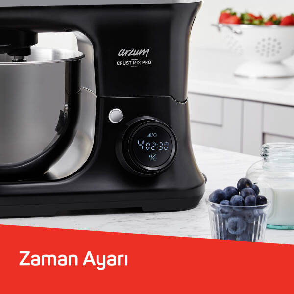 AR1186 Crust Mix Pro Stand Mikser 5L Kapasiteli 3 Farklı Aparat 1500W, Siyah - 5