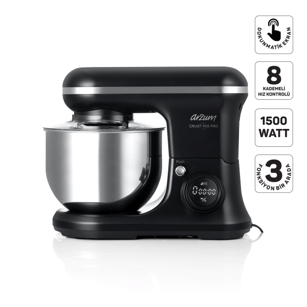 AR1186 Crust Mix Pro Stand Mikser 5L Kapasiteli 3 Farklı Aparat 1500W, Siyah - 1