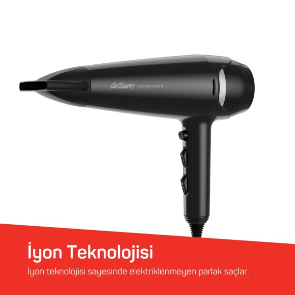 AR5138 Hairstar Ion Saç Kurutma Makinesi 2300 W, 2 Hız, 3 Isı Ayarı, Siyah - 4