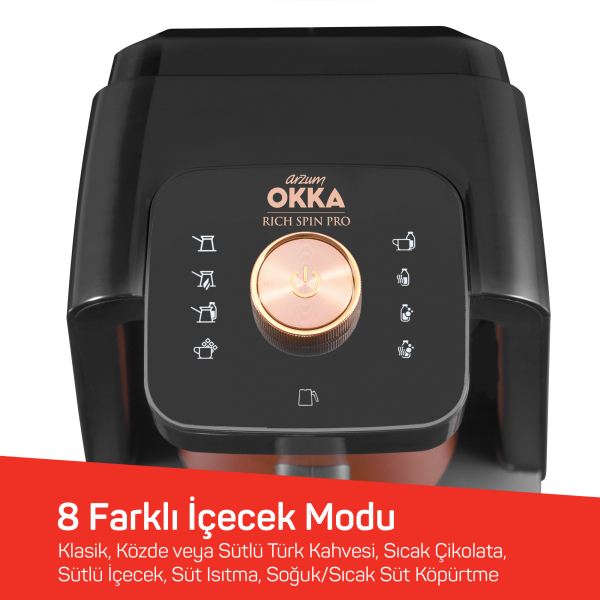 OK0020 Okka Rich Spin Pro Türk Kahvesi Makinesi 5 Fincan, 8 Farklı Mod, Taşma Önleyici Sistem, Bakır - 3