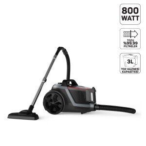 AR4133 Olimpia Speed Cyclone 800W Filtreli Elektrikli Süpürge HEPA 13 Filtre, Siyah