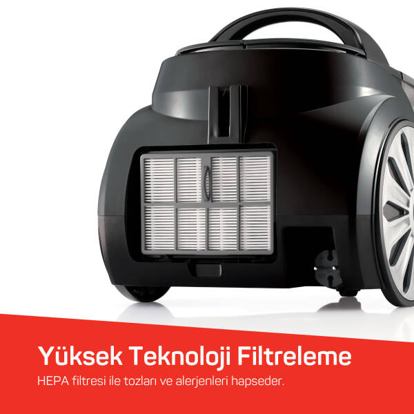 FL493 Easyforce Cyclone Filtreli Elektrikli Süpürgesi 899W, HEPA Filtre, 2,5 lt Toz Haznesi, Gri			 - 5