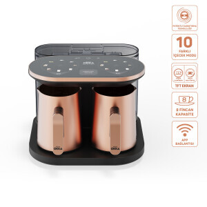OK0051 Rich Duo Çoklu İçecek ve Türk Kahvesi Makinesi,8 Fincan,10 İçecek,Matcha,Bol Köpüklü,Karıştırıcılı Cezve, Bakır