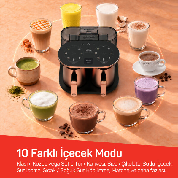 OK0051 Rich Duo Çoklu İçecek ve Türk Kahvesi Makinesi,8 Fincan,10 İçecek,Matcha,Bol Köpüklü,Karıştırıcılı Cezve, Bakır - 4