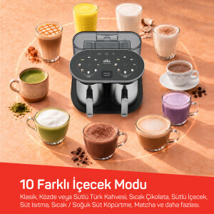 OK0051 Rich Duo Çoklu İçecek ve Türk Kahvesi Makinesi,8 Fincan,10 İçecek,Matcha,Bol Köpüklü,Karıştırıcılı Cezve, Krom - 4