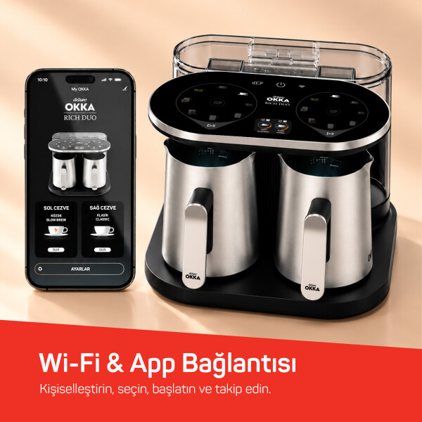 OK0051 Rich Duo Çoklu İçecek ve Türk Kahvesi Makinesi,8 Fincan,10 İçecek,Matcha,Bol Köpüklü,Karıştırıcılı Cezve, Krom - 6