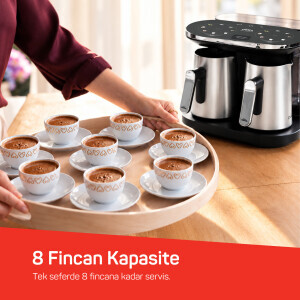 OK0051 Rich Duo Çoklu İçecek ve Türk Kahvesi Makinesi,8 Fincan,10 İçecek,Matcha,Bol Köpüklü,Karıştırıcılı Cezve, Krom - 7