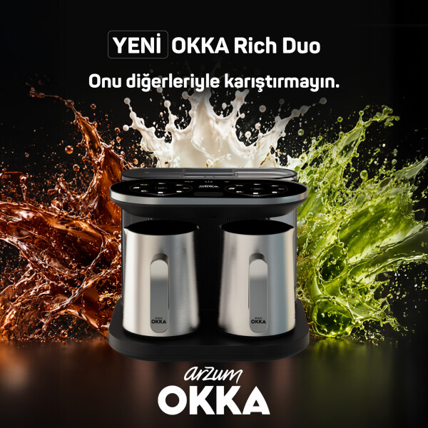 OK0051 Rich Duo Çoklu İçecek ve Türk Kahvesi Makinesi,8 Fincan,10 İçecek,Matcha,Bol Köpüklü,Karıştırıcılı Cezve, Krom - 8