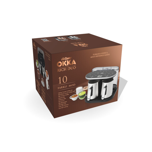 OK0051 Rich Duo Çoklu İçecek ve Türk Kahvesi Makinesi,8 Fincan,10 İçecek,Matcha,Bol Köpüklü,Karıştırıcılı Cezve, Krom - 9