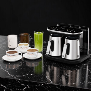 OK0051 Rich Duo Çoklu İçecek ve Türk Kahvesi Makinesi,8 Fincan,10 İçecek,Matcha,Bol Köpüklü,Karıştırıcılı Cezve, Krom (1)