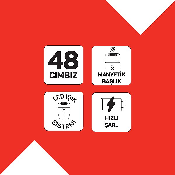 AR5175 Sateen Touch Şarjlı Epilasyon Seti, 48 Cımbızlı Başlık, 2 Farklı Hız Ayarı, Led Işık Sistemi - 13