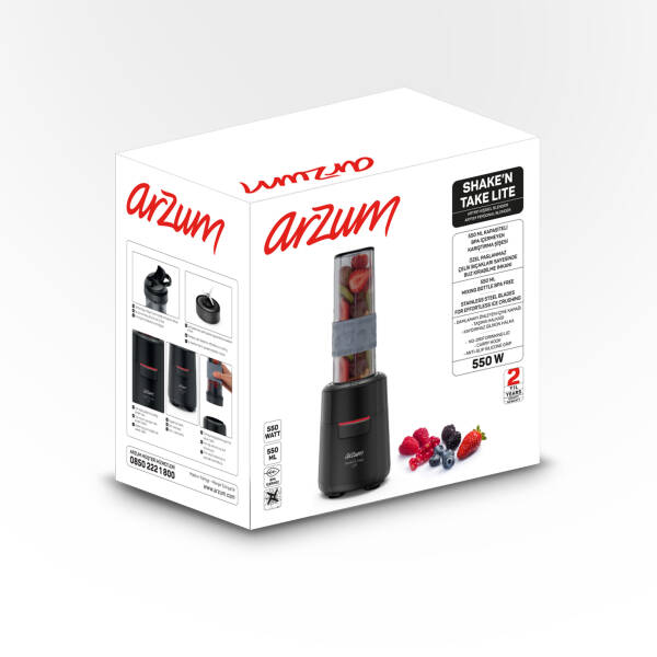 AR1191 Shake'N Take Lite Kişisel Blender 550W, 550 ml Taşınabilir Şişe, Buz Kırma Özellikli, Siyah - 6