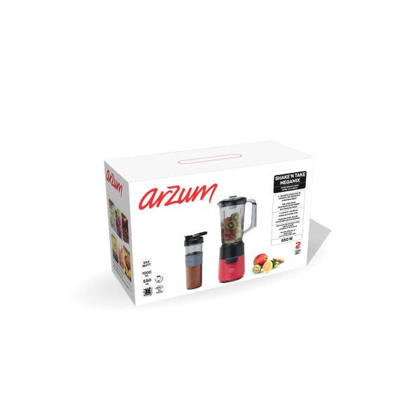 AR1196 Shake'N Take Megamix Sürahi Blender 550W, 1L Sürahi, 550 ml Taşınabilir Şişe, Kırmızı - 8