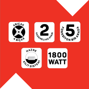 AR1204 Starchef Pro 1800W 4 Bıçaklı 1.5 L Hazneli 2 Kademeli Multi Blender Seti, Siyah - 10