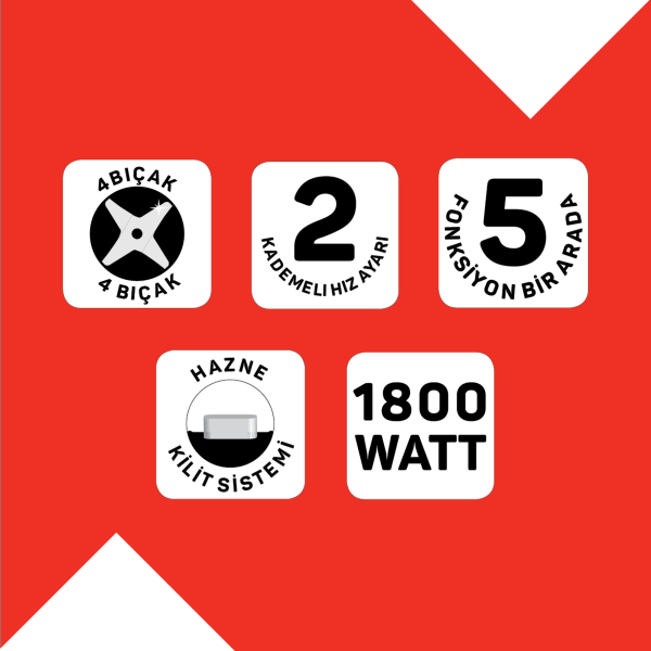 AR1204 Starchef Pro 1800W 4 Bıçaklı 1.5 L Hazneli 2 Kademeli Multi Blender Seti, Siyah - 10