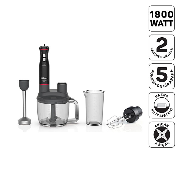 AR1204 Starchef Pro 1800W 4 Bıçaklı 1.5 L Hazneli 2 Kademeli Multi Blender Seti, Siyah - 1
