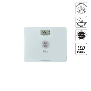AR5126 Stayfit Touch Cam Beyaz Baskül, Pilsiz Kullanım, 180 Kg’a Kadar Ölçüm Kapasitesi, Beyaz