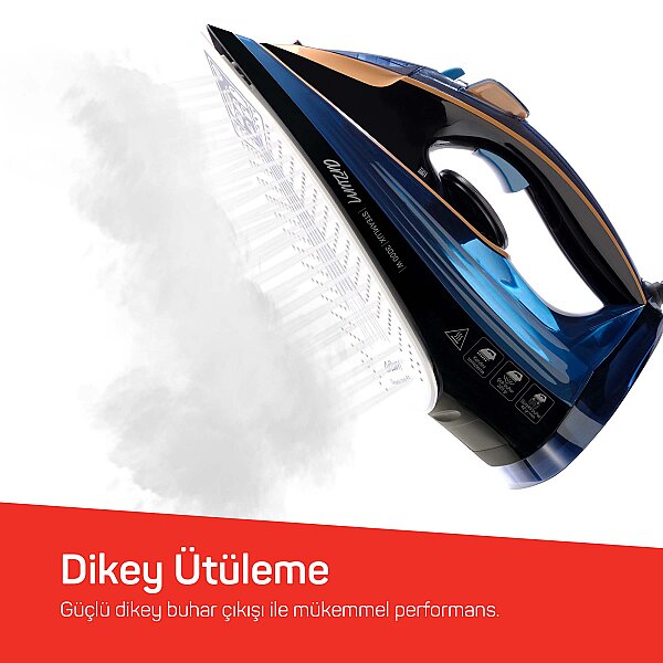 AR6052 Steamlux Buharlı Ütü Seramik Taban 3000W, 225 gr/min Şok Buhar, Mavi - 4