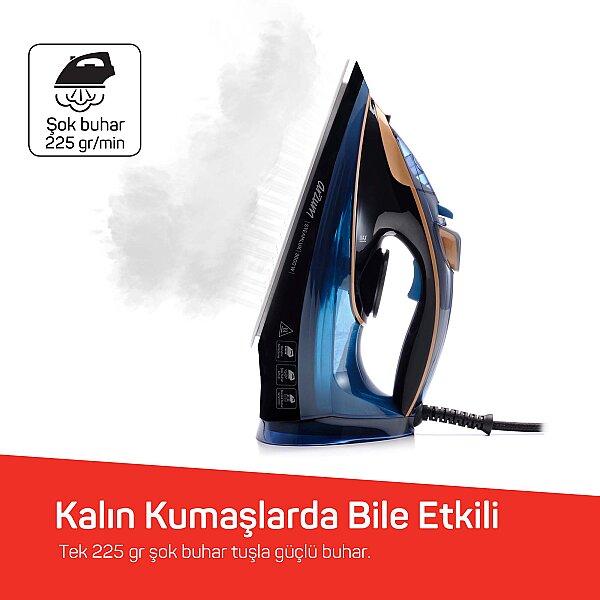 AR6052 Steamlux Buharlı Ütü Seramik Taban 3000W, 225 gr/min Şok Buhar, Mavi - 7