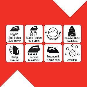 AR6052 Steamlux Buharlı Ütü Seramik Taban 3000W, 225 gr/min Şok Buhar, Mavi - 8