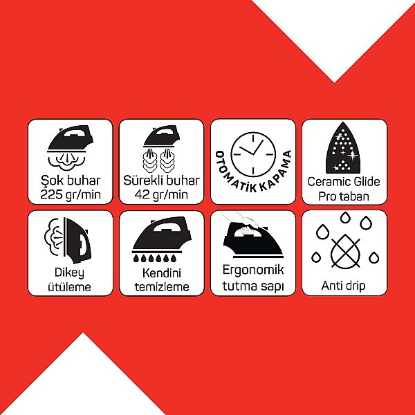 AR6052 Steamlux Buharlı Ütü Seramik Taban 3000W, 225 gr/min Şok Buhar, Mavi - 8