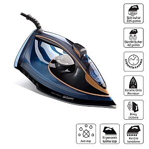 AR6052 Steamlux Buharlı Ütü Seramik Taban 3000W, 225 gr/min Şok Buhar, Mavi