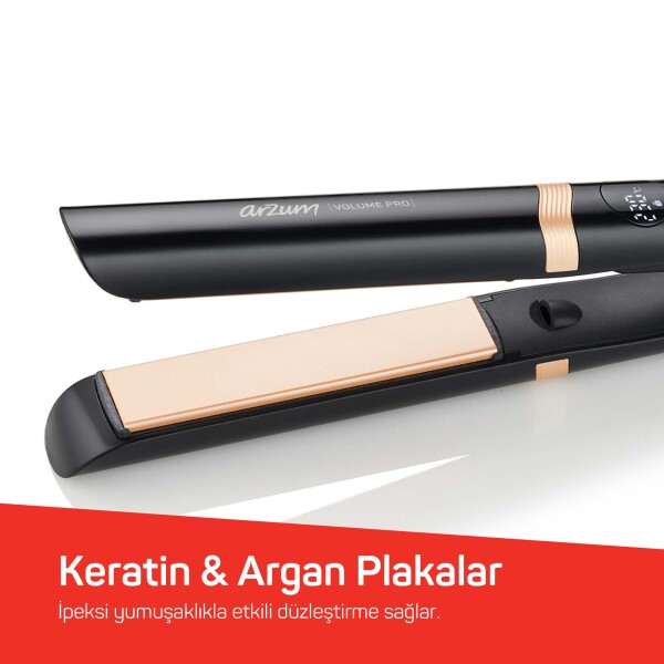 Arzum AR5184 Volume Pro İnce Plakalı Saç Düzleştirici, Keratin ve Argan Yağlı Plaka, İyon Teknolojisi, Siyah - 3