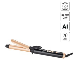 Arzum AR5186 Volume Pro Saç Maşası, Keratin ve Argan Yağlı Plaka, 25 mm maşa çapı, Siyah