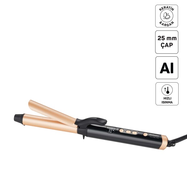 Arzum AR5186 Volume Pro Saç Maşası, Keratin ve Argan Yağlı Plaka, 25 mm maşa çapı, Siyah - 1