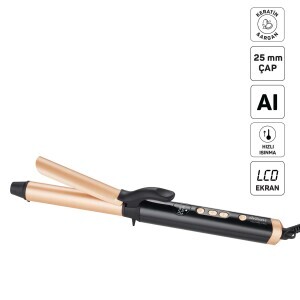 AR5186 Volume Pro Saç Maşası, Keratin ve Argan Yağlı Plaka, 25 mm maşa çapı, Siyah